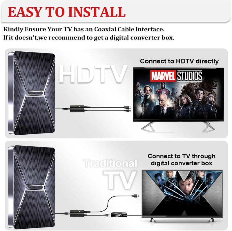 AXEVOI 2026 Upgraded Indoor TV Antenna, 3200+ Miles Range HD Digital Antenna for Smart TV, Strongest with Amplified Signal Booster Supports 4K 8K 1080p All TVs- 38FT Coaxial Cable for Local Channels - Image 5